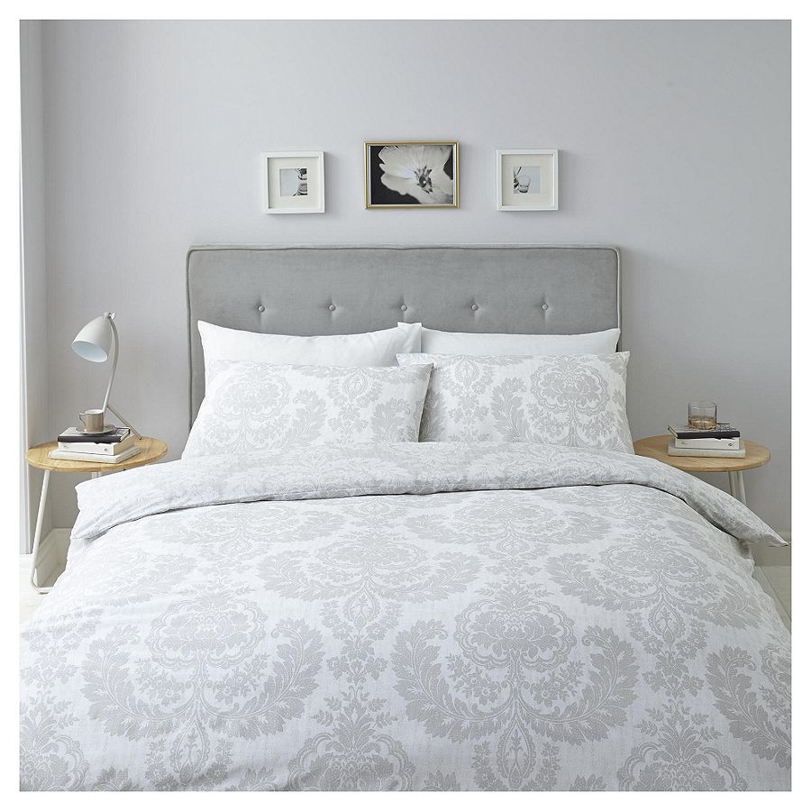 NEW Tesco Spotty Damask Single Duvet Set 100 Cotton Silver